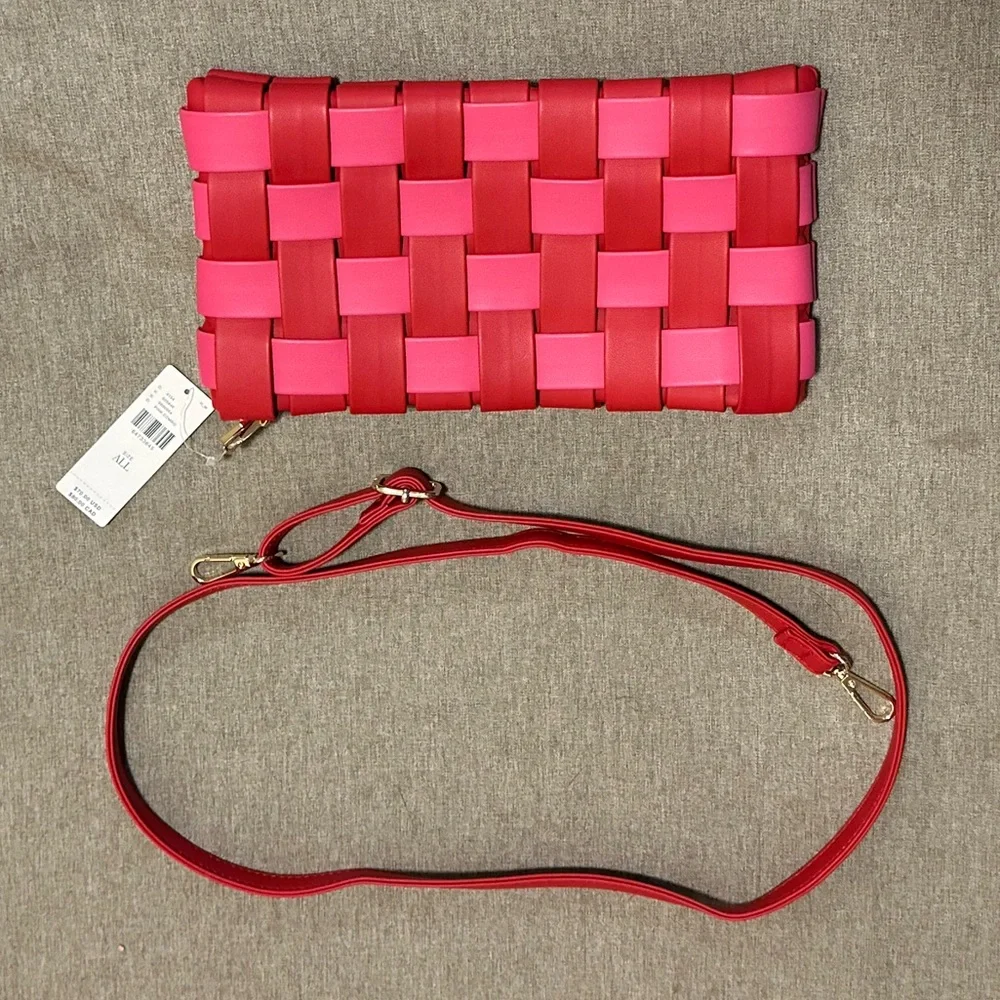 Anthropologie Puffy Woven Red and Pink Woven Clutch Or Crossbody - Picture 8 of 12